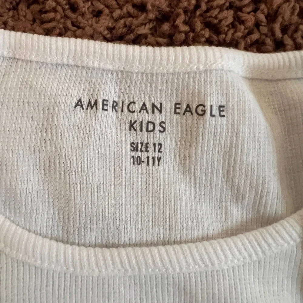 American Eagle Kids White Butterfly Graphic Ribbed‎ Lettuce Hem Crop Top Size 12